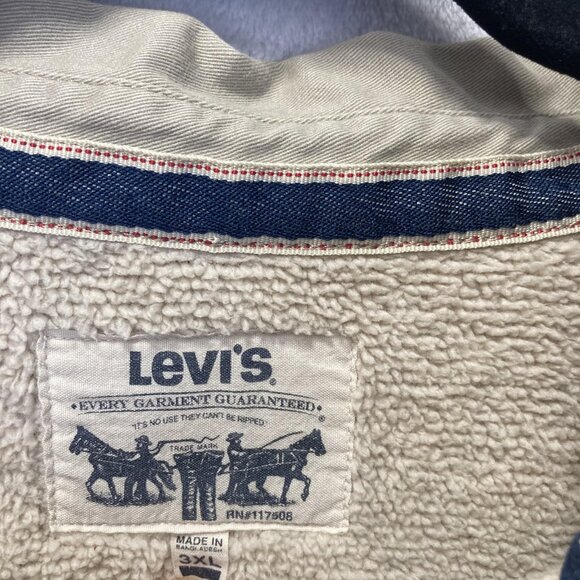 Levi's Sherpa Lined Shirt Jacket Shacket Mens 3XL Khaki Tan Workwear Classic - Picture 7 of 15